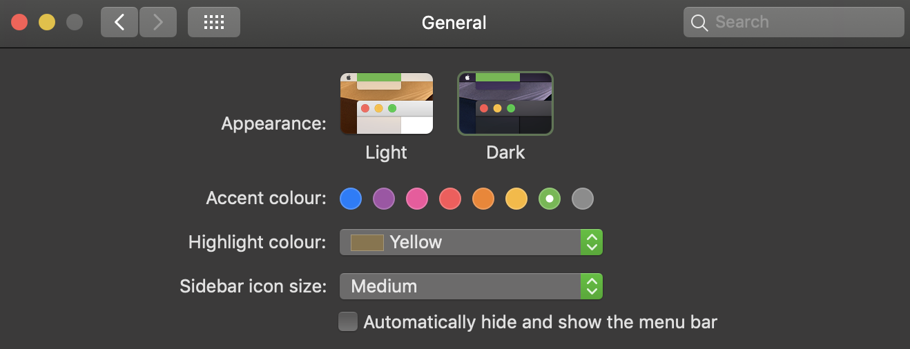 Dark mode, Mac OS X Mojave